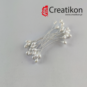 białe perłowe pręciki na druciku 9 mm