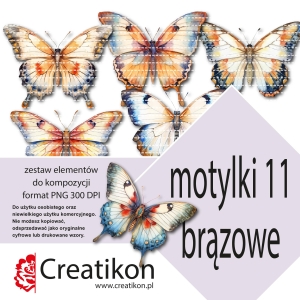 zestaw 11 motylki brązowawe - pojedyncze pliki PNG