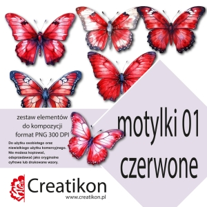 zestaw 01 motylki czerwone - pojedyncze pliki PNG