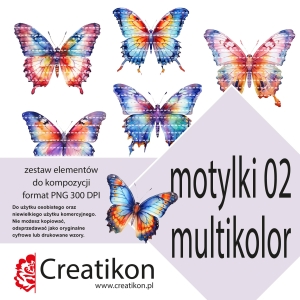 zestaw 02 motylki multikolor - pojedyncze pliki PNG