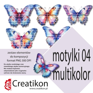 zestaw 04 motylki multikolor - pojedyncze pliki PNG
