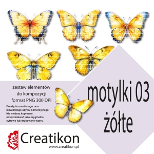 zestaw 03 motylki żółte - pojedyncze pliki PNG