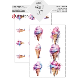 słodkości - LODY zestaw-01 + karty - PNG+PDF