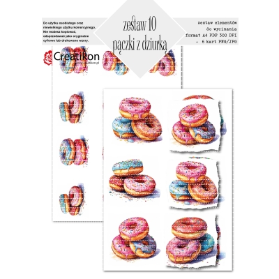 słodkości - zestaw-10 - pączki01 A4 + karty - PNG+PDF