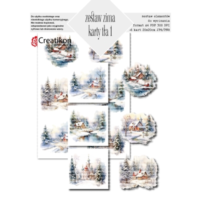 zimowe opowieści - widoczki zestaw-01 - A4 + karty - PNG+PDF